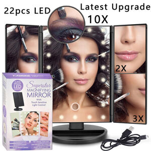 Professional 22 LED Lights Touch Screen Makeup Mirror Lamp Kit 2X 3X 10X Zoom