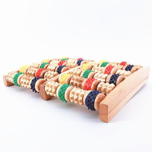 Natural wooden roller acupressure foot spa massager